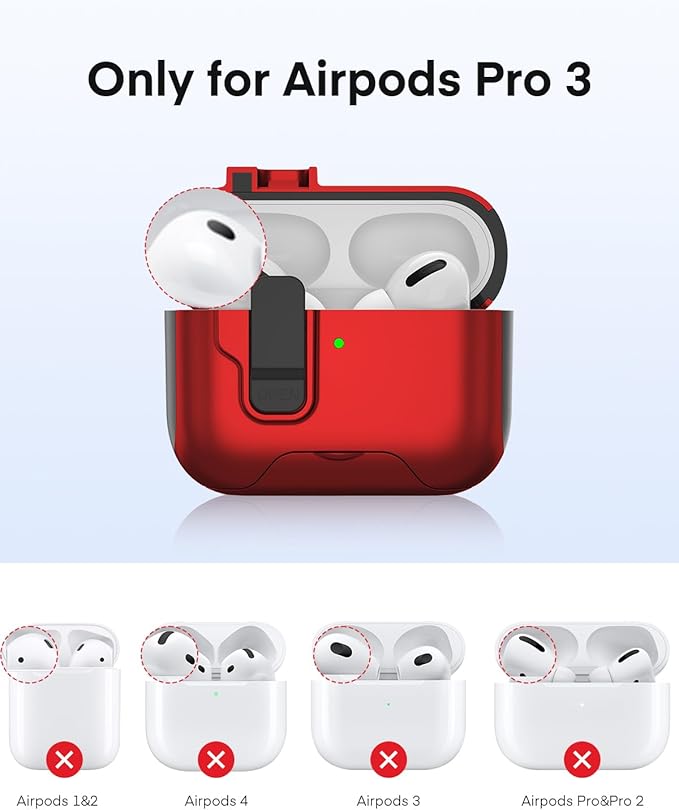Maxjoy for AirPods Pro 3 Protective Case with Cleaning Kit, Military Hard Case with Lock Shock-Absorbing, Red