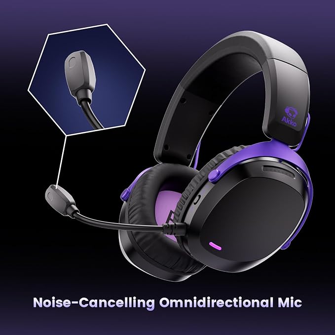 Akko GH300 Wireless Gaming Headphone, Quad-Mode Connectivity Black Headset with 50mm Drivers, Virtual 7.1 Surround Sound, Noise Cancelling Mic, RGB Lights Compatible with Laptop, Desktops
