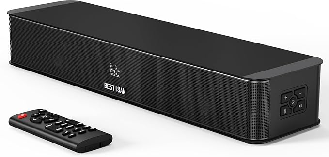 BESTISAN 2.1CH Sound Bar for TV, 16.5” Compact with Built-in Subwoofer, ARC/Opt/AUX/USB Input, Volume Boost, Bluetooth 5.3, Peak 100W, 3 EQ Modes, All-in-one Soundbar for PC/Gaming/Projectors
