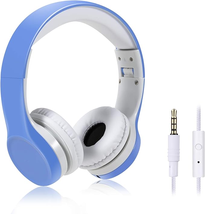 Kids Headphones with Cord, Toddler Headphones with Sharing Function, 85dB/93dB Safe Volume Limit, for Toddler Children Baby Boys Girls On-line Study, School, Travel use (Light Blue)