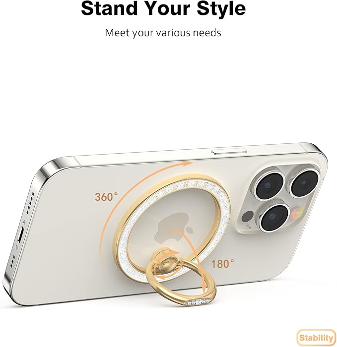 Allengel Magnetic Phone Grip for MagSafe, Magnetic Ring Holder Compatible with MagSafe Phone Ring, 360°Rotating Finger Kickstand for iPhone 16 Pro Max 15 14 13 12 Plus & Android Phone(Starry White)