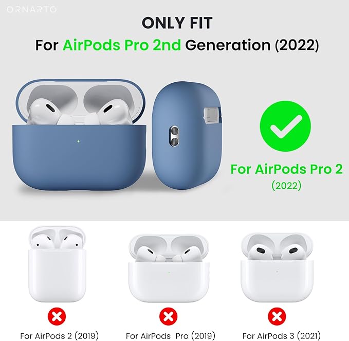 ORNARTO Compatible with AirPods Pro 2 Case 2022, Full Protective Hybrid Silicone for AirPods Pro 2nd Generation Case, Front LED Visible Skin Cover-Blue