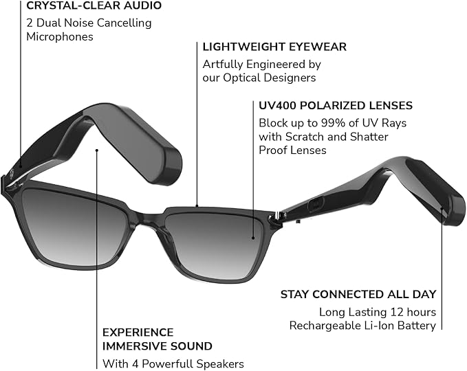 Lucyd - Smart Glasses w/UV Protection for Women - Open Ear, Noise Canceling Wireless Mics, Compatible with Voice Assistants – Nebula