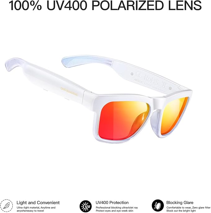OhO sunshine Bluetooth Glasses: Voice Control and Open Ear Style Smart Glasses to Listen Music & Calls, UV400 Protection Lens