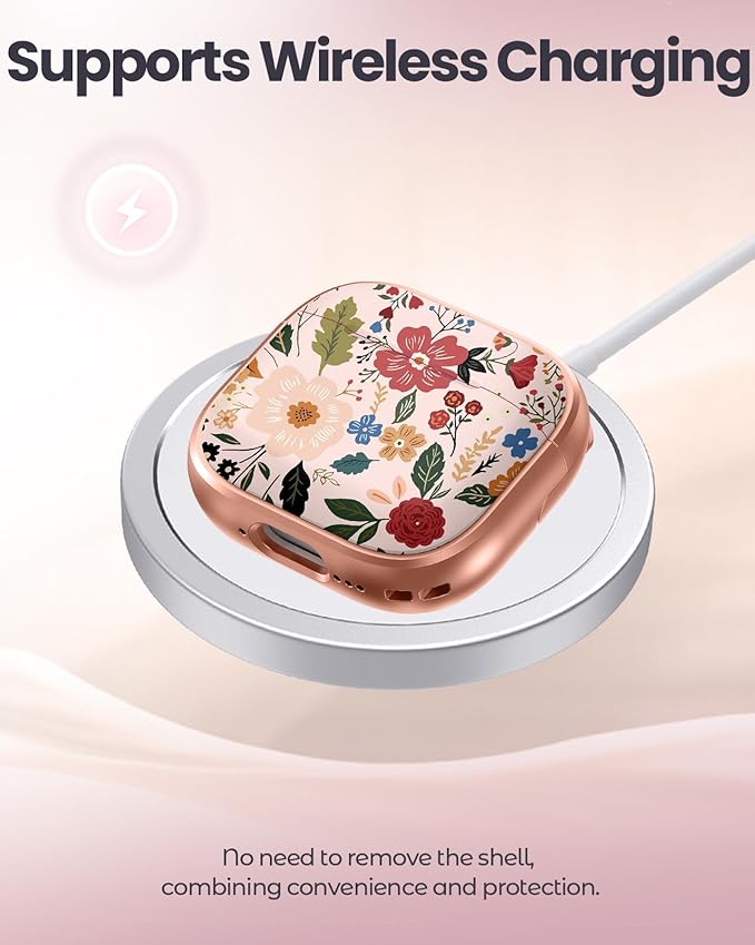 Coralogo for AirPods 4 Case with Safety Lock - Cute Cartoon for Women Girls Fashion Stylish Beige Flower Pattern Design Kawaii Girly Girlish Hard Protective Cover for AirPods 4th Generation 2024