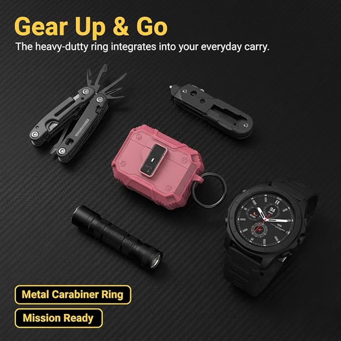 for AirPods Pro 3 Case, Secure Lock Magnetic Lid Cover with Keychain, Military Grade Shockproof Protective Case for Airpods Pro 3rd Generation, Wireless Charging & Front LED Visible,Pink