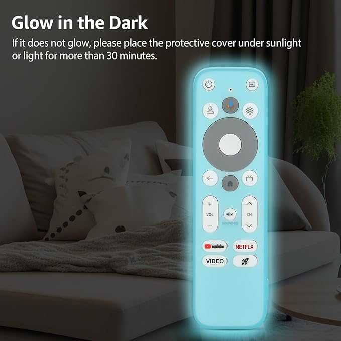 [Glow Blue] Luminous Remote Cover Compatible with Onn Android TV 4K UHD Stick TV Box 100024646 100026240 Remote Controller Lightweight Anti-Slip Skin-Friendly Silicone Skin Sleeve