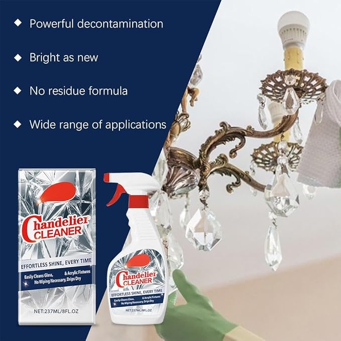Chandelier Cleaner Drip Dry Spray, Chandelier Cleaner Drip Dry Spray No Wipe, Spray Away Dust Remover, Crystal,Figurine, Crystal Cleaner, Streak-Free Shine on Crystal (2pcs)
