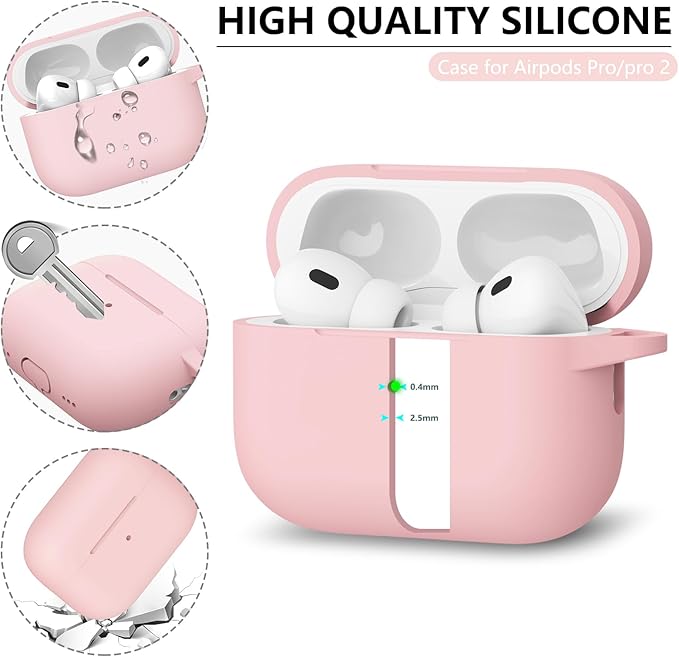 Ljusmicker for AirPods Pro Case Cover with Cleaner Kit,Silicone Protectives Cover for Apple AirPod Pro 2nd/1st Generation Case for Women Men,AirPods Pro 2 Case Accessories with Keychain-Light Pink