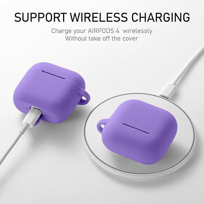 Maxjoy for Apple Airpods 4th Generation Case Cover(2024), Silicone Case with Cleaner Kit & Keychain Compatible Compatible with Airpods 4 case for Women,Men(Violet)