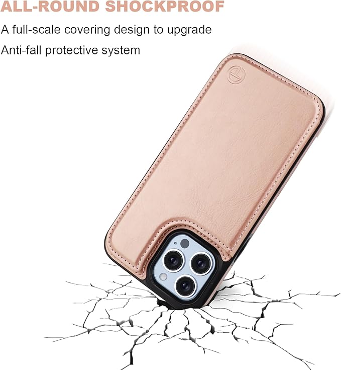 ONETOP Compatible with Magsafe for iPhone 13 Pro Max Wallet Case with Card Holder, PU Leather Kickstand RFID Blocking Case, Double Magnetic Clasp and Durable Shockproof Cover 6.7 Inch (Rose Gold)