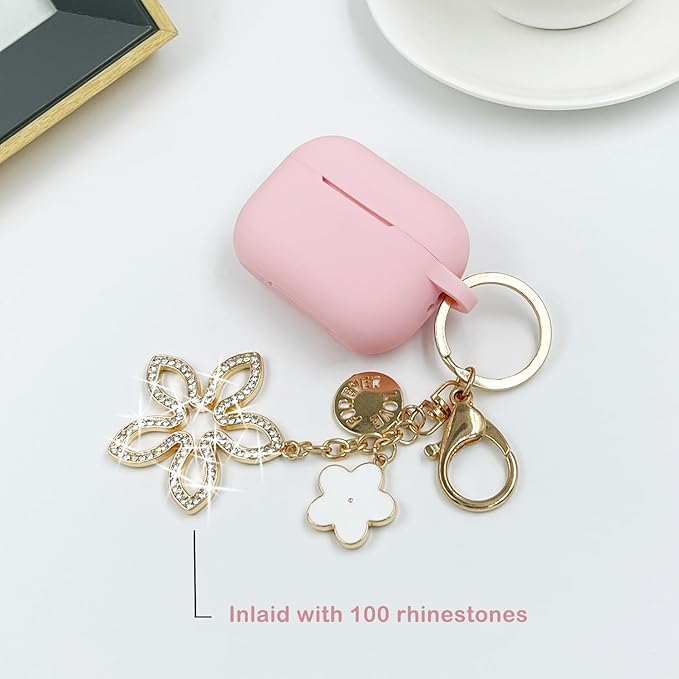 Compatible with AirPods Pro 2nd Generation Case with Cleaner Kit, Silicone Protective Case for Apple AirPod Pro 2nd/1st Earbuds Wireless Charging Cases with Bling Keychain (Pink)