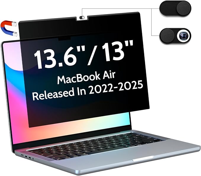Magnetic Privacy Screen for Macbook Air 13.6/13 Inch (2022-2026, M2, M3, M4, M5), Removable Matte Anti Glare Blue Light Protector Private Security Filter for 13.6inch Mac Laptop Computer