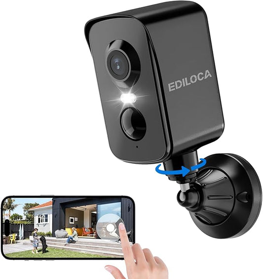 Security Cameras Wireless Outdoor, 2K Pan Rotating 300° Battery Powered WiFi Camera with PIR Human Detection, Color Night Vision, 2-Way Audio, Alarm, Weatherproof, Cloud/Local Storage