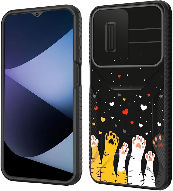 for Galaxy A26 5G Case Built in Slide Camera Lens Cover,Heavy Duty Shockproof Protection Dual Layer Case for Samsung Galaxy A26 5G 6.7" 2025,Cute Cat Paw Heart