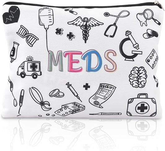 Meds Medicine Bag for Purse Bag Nurse Doctor Birthday Christmas Gifts for Women Men Friend Medicine Travel Makeup Bags Pouch for Purse Medical Medication Organizer Bag Pouch