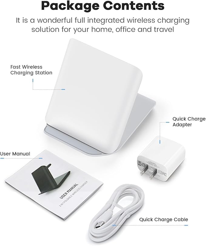 Wireless Charger for Samsung Galaxy Z Flip 7, Foldable 15W Fast Qi-Certified Charging Stand for Galaxy Z Flip 7/6/5/4/3 & Motorola Razr+ | PD 20W Adapter Included | White Travel Dock