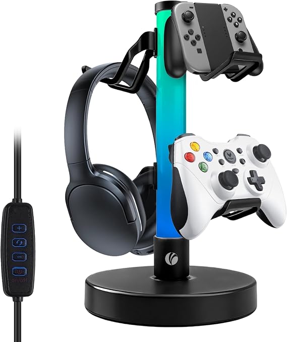 VCOM Headphone Stand with 17 Light Modes, Gaming Controller Holder with Remote Control, PC Gaming Accessories for Desk, Universal Organizer Headpsets/Xbox/PS5 Headset Stand Gamer Gifts