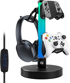 VCOM Headphone Stand with 17 Light Modes, Gaming Controller Holder with Remote Control, PC Gaming Accessories for Desk, Universal Organizer Headpsets/Xbox/PS5 Headset Stand Gamer Gifts