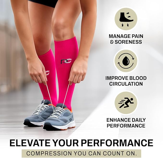 PRO Compression Running Marathon Socks - Calf-Length Travel and Sports Compression Socks for Foot and Ankle Support, Unisex