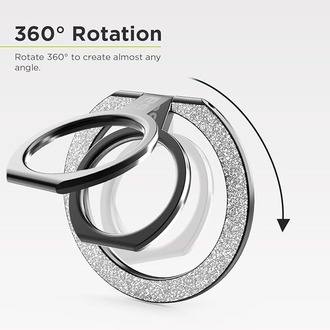 PureGear Magnetic Phone Grip Ring Stand, Magnetic Phone Ring Holder for MagSafe iPhone Air, 17, 17Pro, 17ProMax, 16, 16Pro, 16Plus, 15, 14, 13,12 Adjustable Kickstand (Brushed Black Silver Glitter)