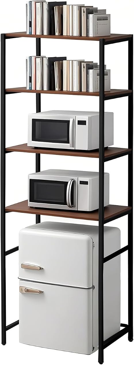 Colingmill 4 Tier Black Mini Fridge Stand with Storage for Dorm, Over Mini Fridge Multipurpose Storage Shelf Rack Standing Organizer for College Rooms Kitchen Pantry, Home, and Offices, Coffee