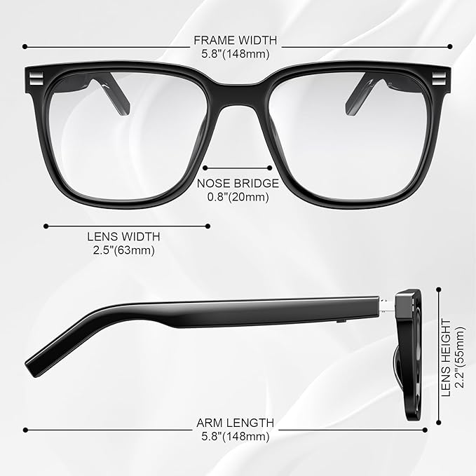 Smart Glasses, Photochromic Anti Blue Light Bluetooth Sunglasses, UV400 Protection, Open-Ear Audio, Hands-Free Calls, Voice Assistant, Wireless Eyewear for Men Women