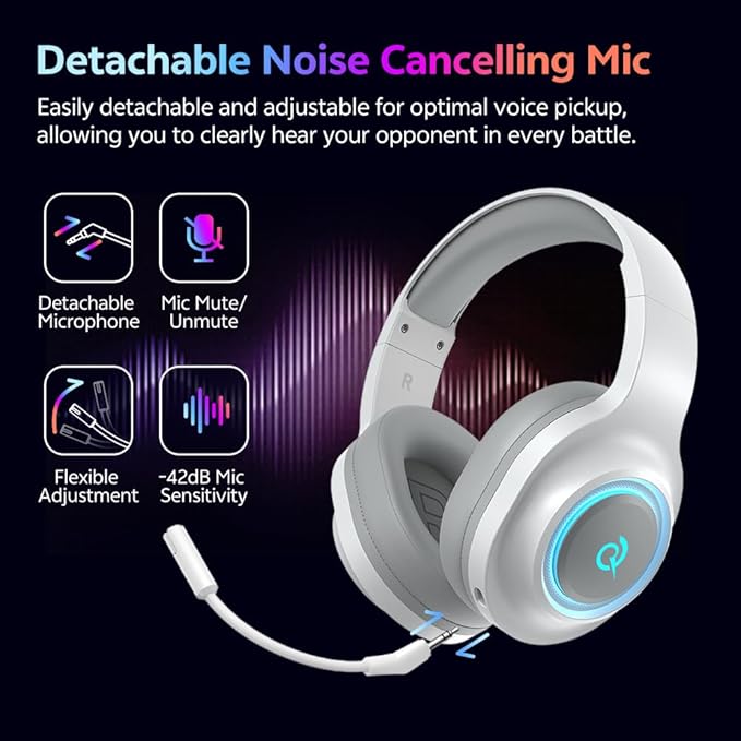 QCY Gaming Headset for PC/PS5/PS4/Switch, HEROAD V200 Over Ear Headphones, USB-C, 240Hr Battery, 7.1 Surround Sound, 2.4GHz Wireless Headphones for Multi-Platform, Bluetooth 6.0