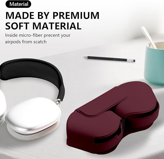 Maxjoy for Apple Airpods Max Smart Case Cover, Soft PU Leather Protective Cover Accessories for Airpod Max with Sleep Mode, Anti-Dust Travel Carrying Case for Airpods Pro Max Headphones, Wine Red