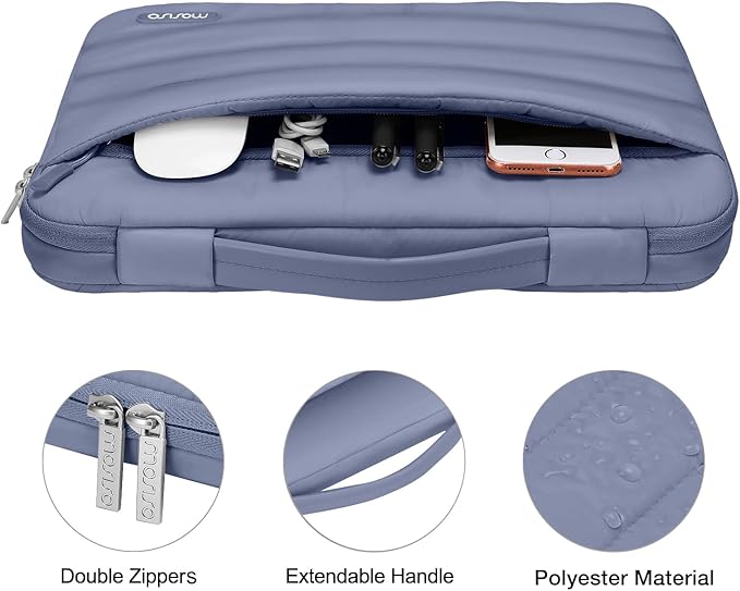 MOSISO Compatible with MacBook Air 13 inch Case M5 2026 M4 2025 M3 M2 2024-2022 A3449 A3240 A3113 A2681, Hard Case&Puffy Bag&Keyboard Cover&Webcam Cover&ScreenFilm for MacBook Air 13.6, Lavender Gray