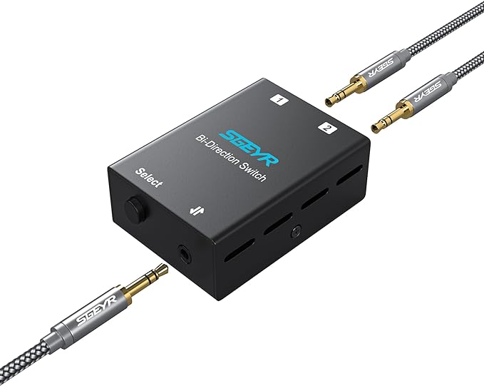 Audio Switch 3.5mm Bi-Direction Switch, Stereo Audio Switcher 2 in 1/1 in 2 Out, Audio Switch Selector for Phone Speakers Headhphone (Black)