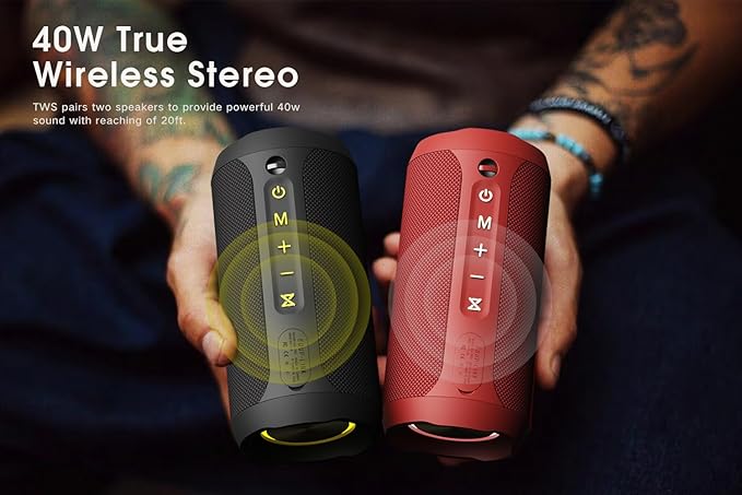 EDUPLINK Bluetooth Speaker IPX7 Waterproof Wireless Speaker with Bass 20H Playtime TWS Stereo Pairing Portable Outdoor Speakers for Beach Camping Travel Gifts for Men Boys Teens Camouflage