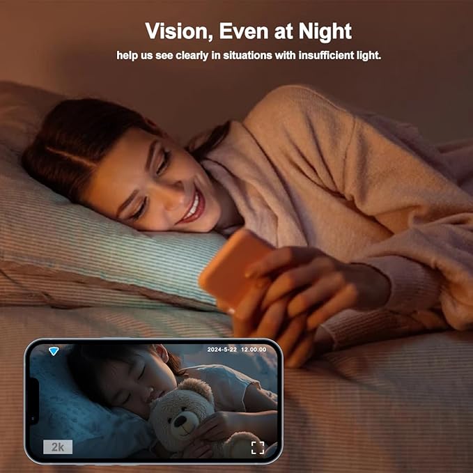 EVERSECU 2K Mini Indoor Wired Security Camera for Home, Night Vision, Pet Camera with Phone App, Motion Detection, 2-Way Audio, 2.4ghz WiFi Baby Monitor, Compatible with Alexa, Supports RTSP&ONVIF