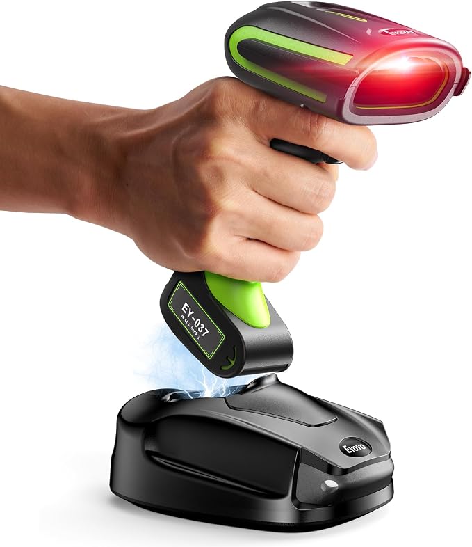 Eyoyo 2D QR Industrial Barcode Scanner with Wireless Charging Stand