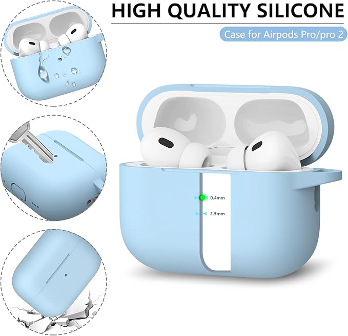 Ljusmicker for AirPods Pro Case Cover with Cleaner Kit,Soft Silicone Protective Cover for Apple AirPods Pro 2nd/1st Generation Cases for Women Men,AirPod pro 2 Case Accessories with Keychain-Sky Blue
