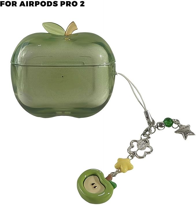 Cute Fruit Shaped Case for AirPods Pro 1/2, Realistic Design Cover with Leaf Charm, Translucent Shockproof TPU Protective Case, Great Gift Idea (Green for Airpods Pro2)