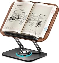 Viozon Book Stand for Reading,Book Holder, Height&Angle Adjustable, 360° Rotating Base, Foldable and Portable, Lightweight for Office, Kitchen, School Textbook, Recipe, Magazine,Kindle,Tablet DW