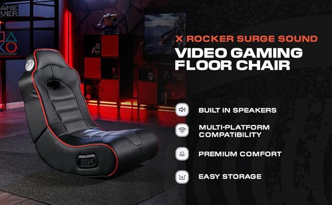 X Rocker Video Gaming Floor Rocker Chair, Built-in Audio, Foldable, for Gamers, Bedroom, or Game Room for Boys, Girls, Teens 5-17, Gifts for Gamers