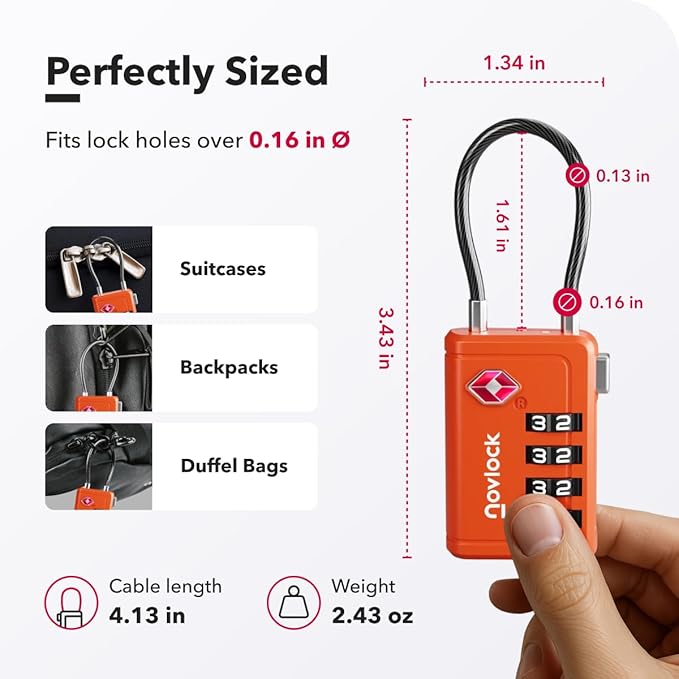 TSA Approved Luggage Locks | Inspection Indicator, 4-Digit Combination, Durable Zinc Alloy | for Suitcases, Backpacks, Travel Bags | Orange, 4-Pack