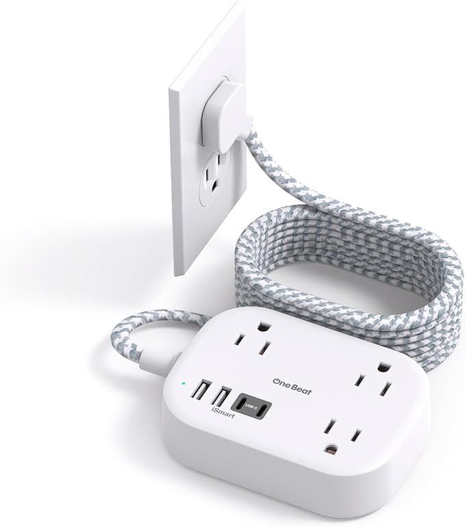 One Beat Cruise Ship Essentials,Travel Power Strip with USB C,Flat Plug Extension Cord 10 FT with 3 Outlets 4 USB Ports(2 USB C),Desk Wall Outlet Extender,Non Surge Protector for Cruise,Dorm Room,ETL