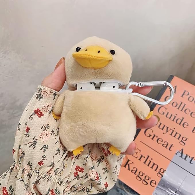 Yatchen Plush Case Compatible with AirPods 1&2, Cute 3D Cartoon Fur Duck Design Funny Cover with Keychain Protective Case for AirPods 1&2 Duck
