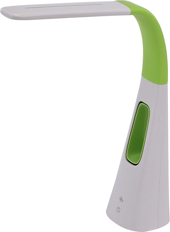 PureOptics LED VLED1603LM Desk Lamp with Bladeless Fan, Dimmable, Adjustable Neck, Lime Green