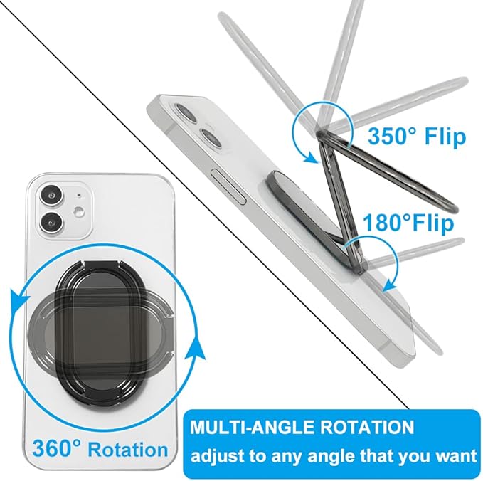 Phone Ring Holder Finger Kickstand, Foldable 360° Rotation Cellphone Grip for Desk, Office Desktop, Cell Phone Stand Compatible with iPhone iPad Smartphones Tablets (with Magnetic Car Mount)