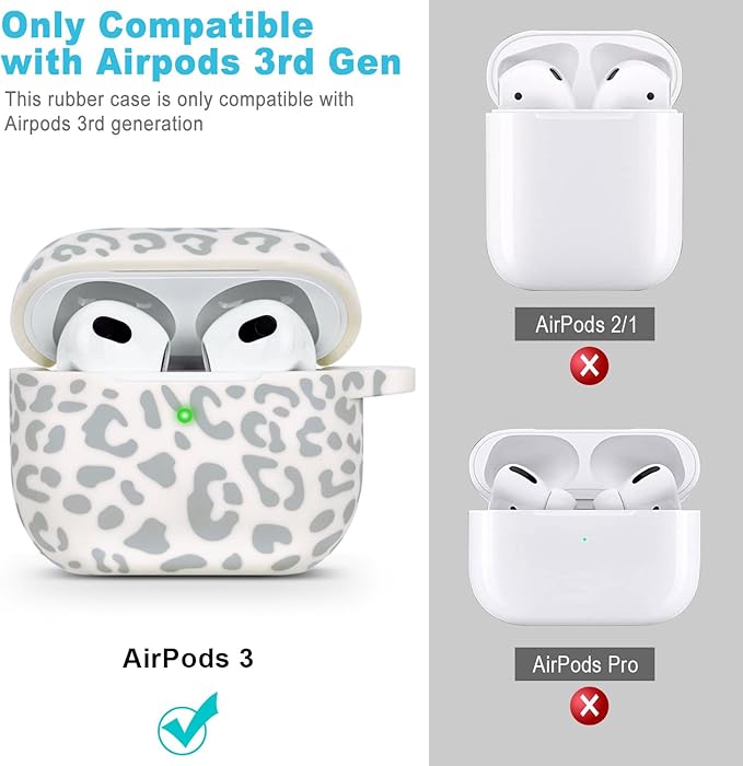 Silicone Leopard Compatible with AirPods 3 Case 2021, Gawnock Soft Case Compatible with AirPods 3rd Generation Floral Print Cover for Women Girls with Keychain (Beige Leopard)