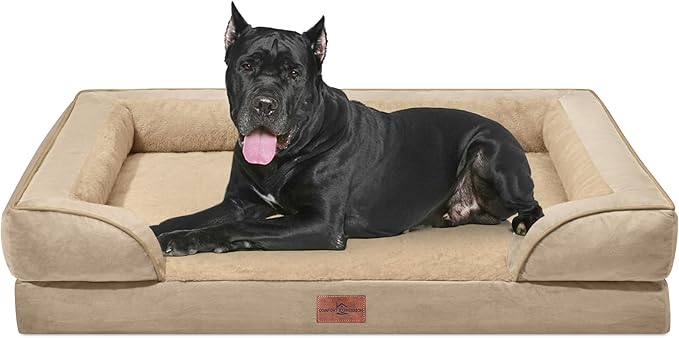 Comfort Expression Orthopedic Dog Bed for Extra Large Dogs 53x42 Inch, Waterproof Egg Crate Foam XXL Pet Bed with Removable Bolsters, Dog Couch with Washable Cover & Non-Slip Bottom, Light Brown