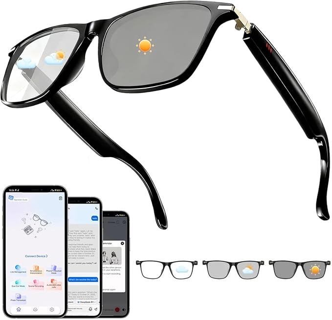AI Smart Glasses, Support 160+ Languages, Real-Time Translation via APP, Wearable Tech Bluetooth Glasses with Speakers, Color-Change Lenses, AI Translation Glasses for Travel Meeting Trade