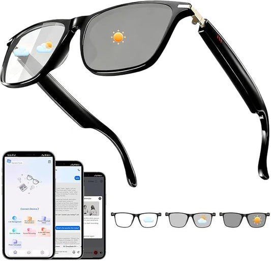 AI Smart Glasses, Support 160+ Languages, Real-Time Translation via APP, Wearable Tech Bluetooth Glasses with Speakers, Color-Change Lenses, AI Translation Glasses for Travel Meeting Trade