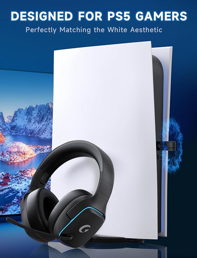 2.4GHz Wireless Gaming Headsets for PS5, PS4, PC, Switch - Bluetooth 5.3 Gaming Headphones with Noise Canceling Mic, 7.1 Surround Sound, 70H Battery, Blue Lighting - Matte Black