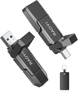RAOYI 512GB USB C External SSD, 2-in-1 Solid State Drive Up to 450MB/s Dual USB 3.2 + Type-C Thumb Drive Portable SSD Drive for iPhone 15/16/17, Android, Tablet, PC and PS4