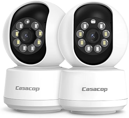 2PCS Smart Security Camera - 2K Home Security Camera, Pan & Tilt 2.4Ghz Indoor, with Person, Vehicle, Animal Detection, Phone App 2-Way Audio, Compatible with Alexa